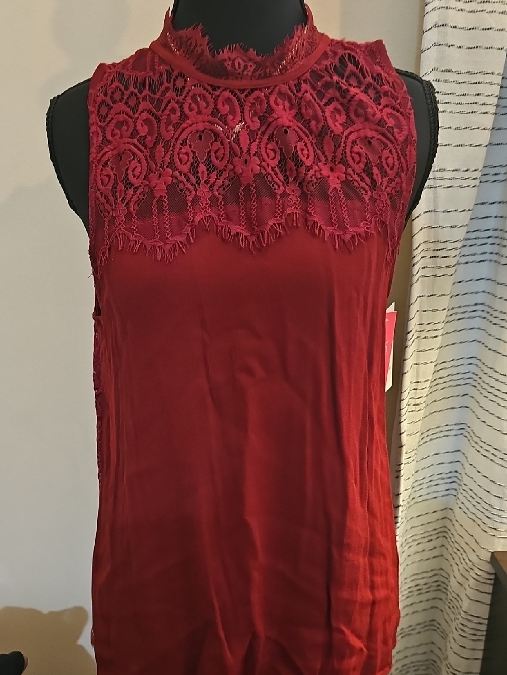 Xhilaration Red Lace Yoke High-Neck Sleeveless Camisole